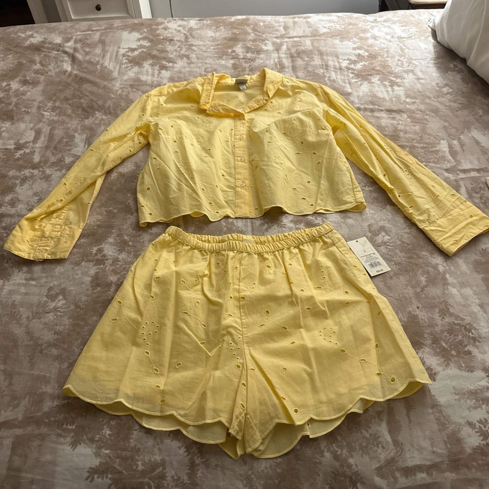 a new day Soft Yellow Eyelet Lounge Set also white set